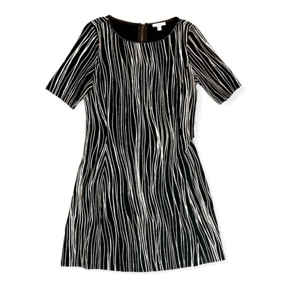 H by HALSTON ✘ Geometric All-Over Print Short Sleeve Midi Sheath LBD Dress, M
